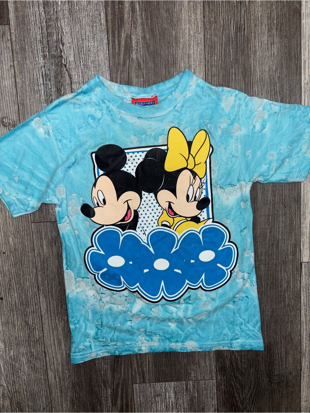 Blue Vintage Mickey & Minnie Graphic Tie-Dye Kids Tee